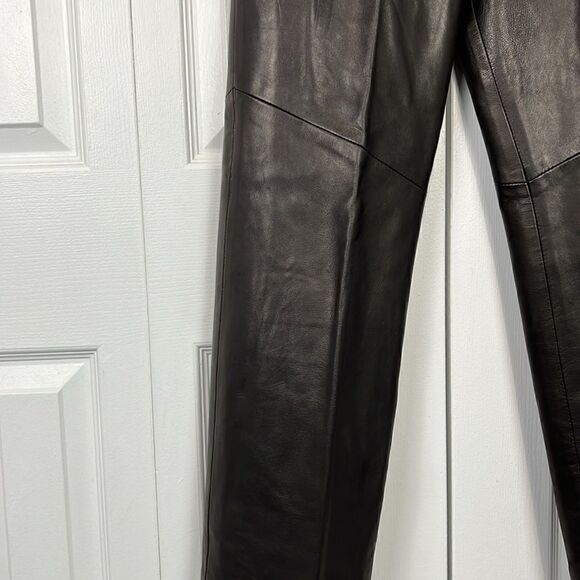 DANIER Lined Black Leather Straight Leg Side Zipper Pants‎ Size 4 - Picture 4 of 15